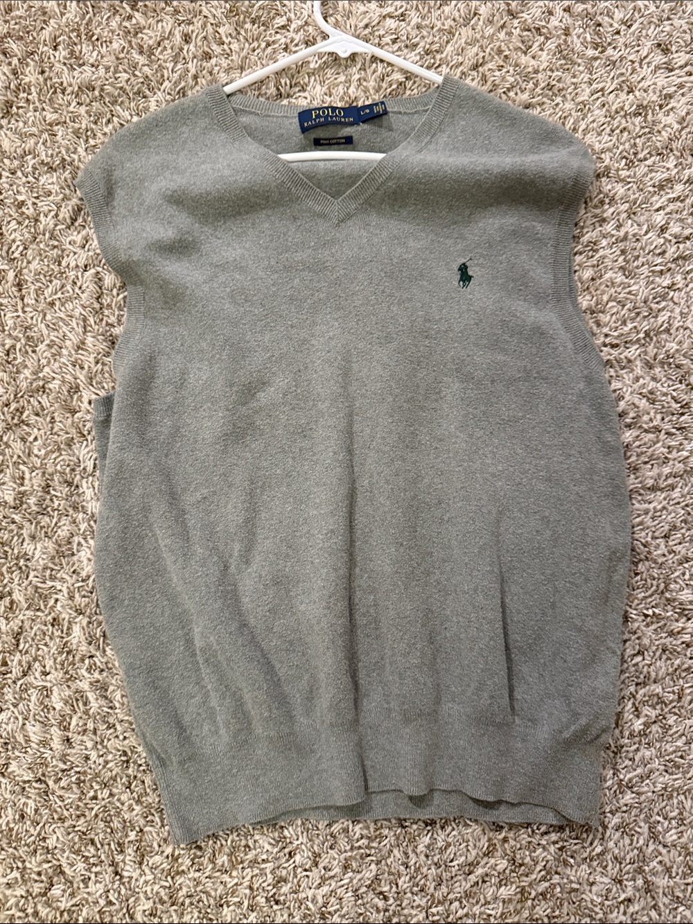 Polo by Ralph Lauren Men's V-Neck Sweater Vest - Light Gray with Green Logo